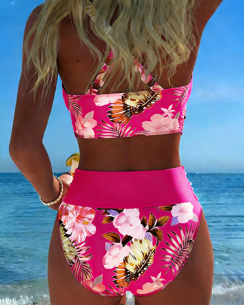 Rosina | Bikini met bloemenprint en contrastdetails