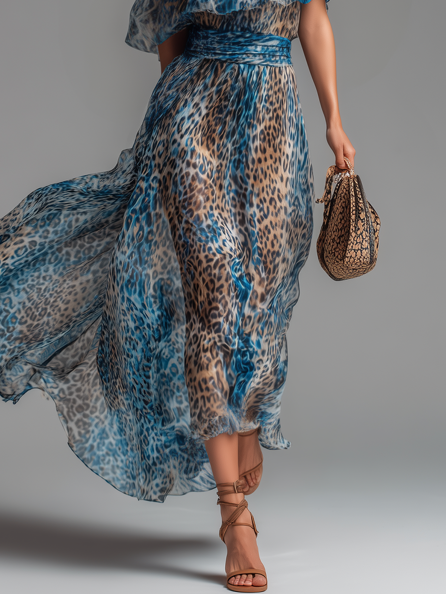 Savannah | Chique Chiffon Maxi Jurk met Luipaardprint