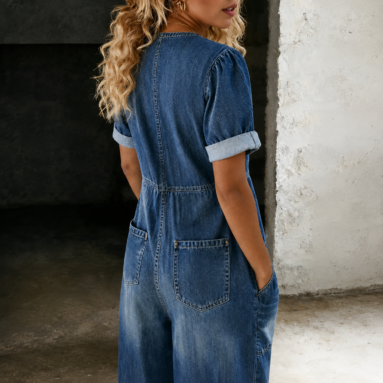 Catalina | Denim Jumpsuit met Wijde Pijpen