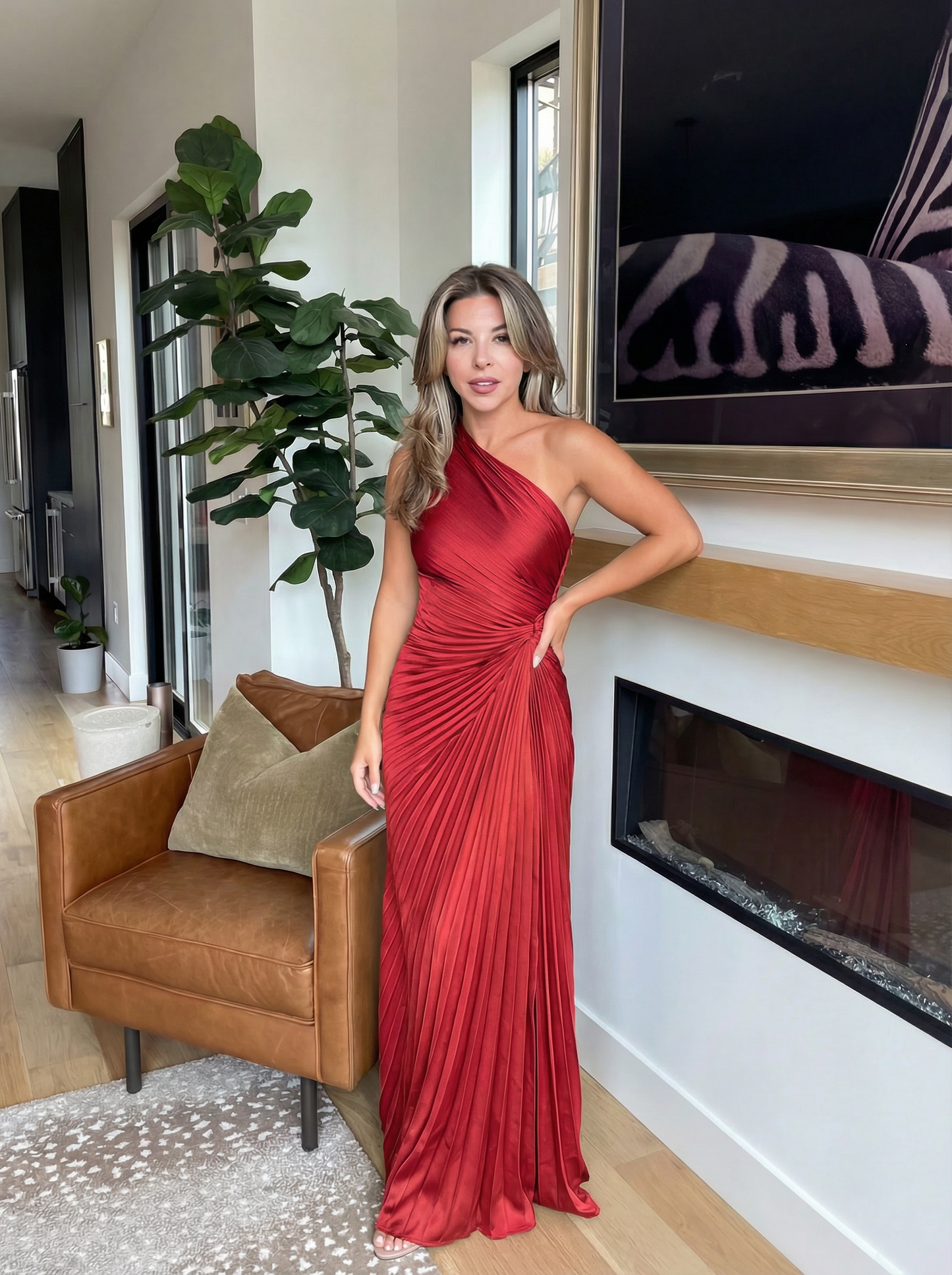 Alessandra | Elegante One-Shoulder Jurk met Plooidetails