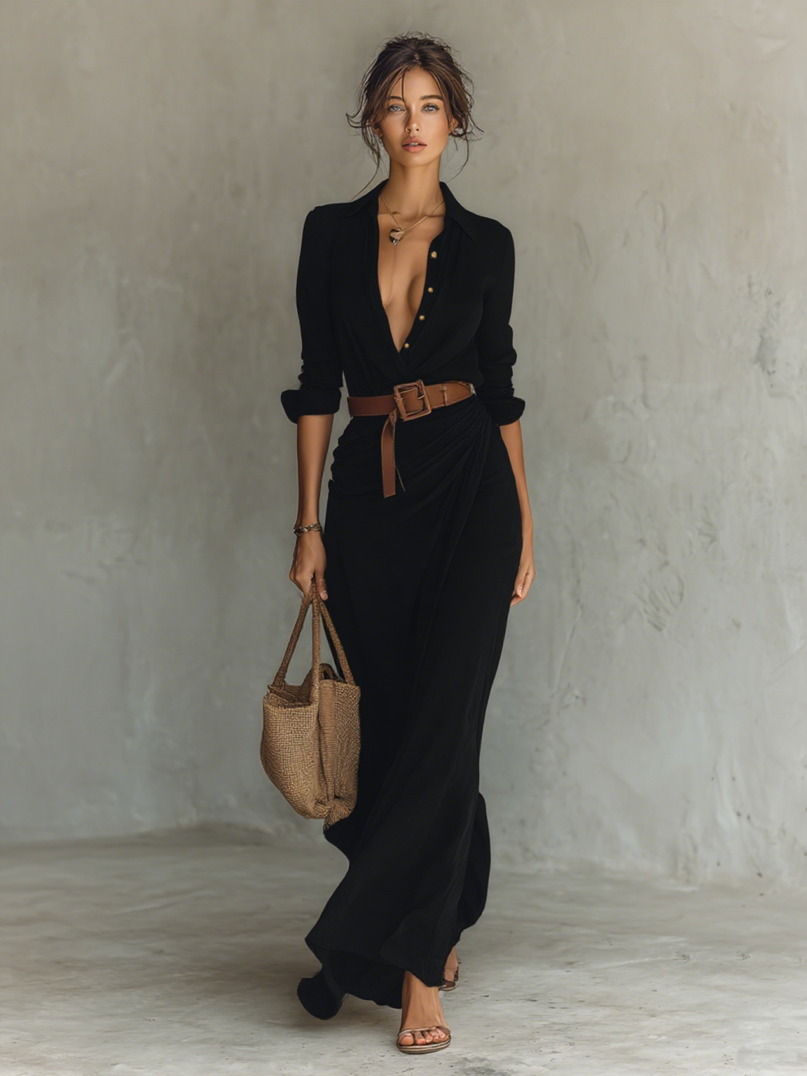 Lucienne | Elegante Maxi Jurk met Reverskraag