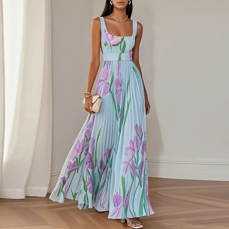 Eloise | Elegante bloemen maxi-jurk met flatterende plooien