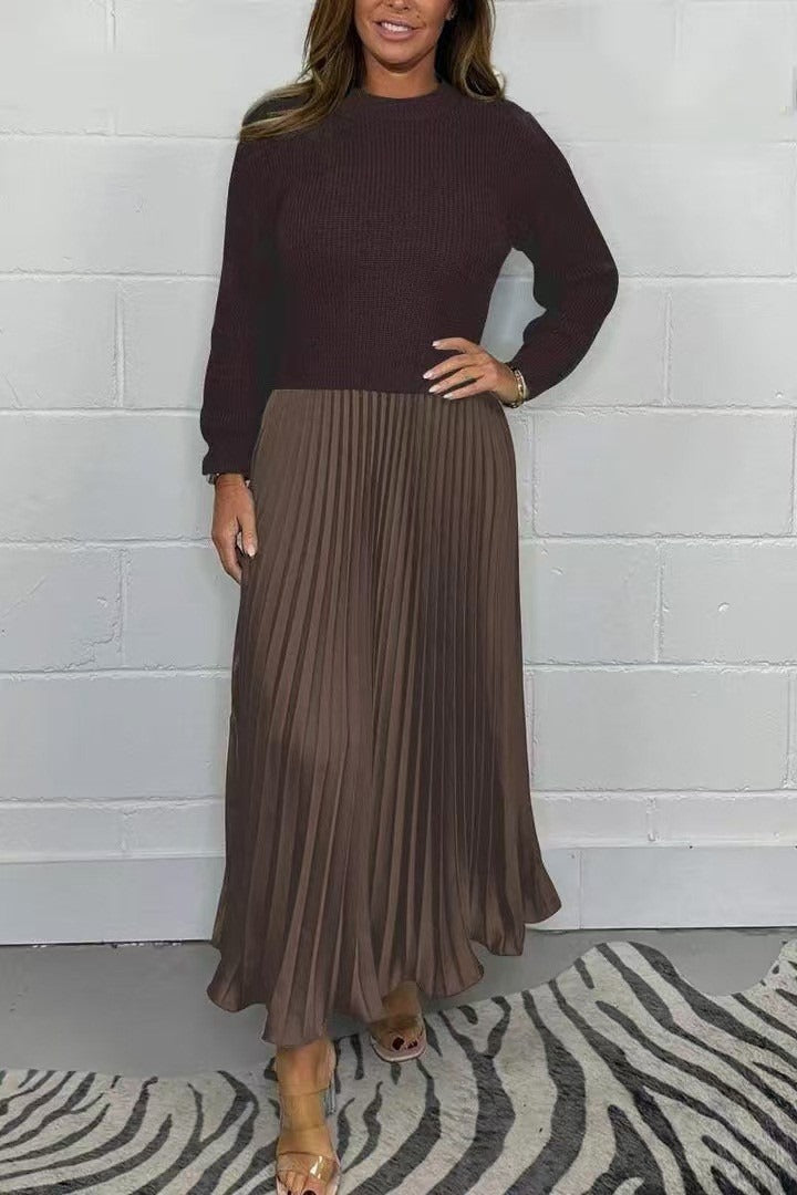 Klaudia | Maxi-jurk met Gebreide Top en Geplooide Rok