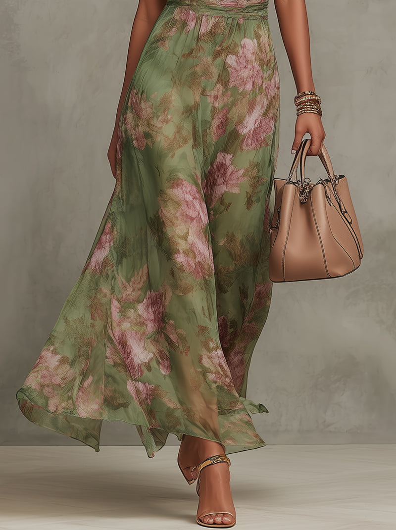 Lunaria | Romantische Chiffon Maxi Jurk met Bloemenprint