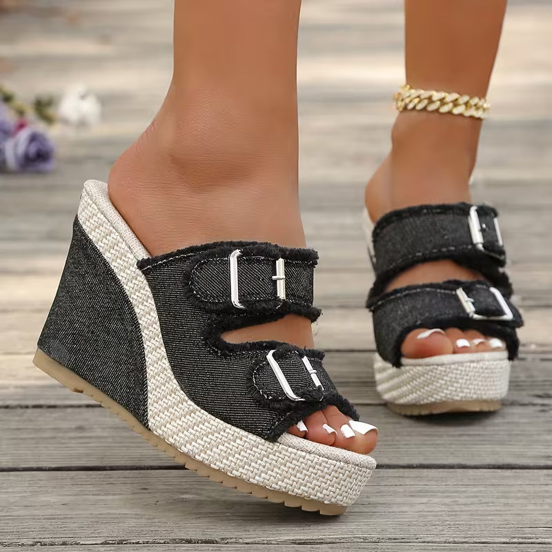Maëlle | Stijlvolle sleehaksandalen met rafelrand