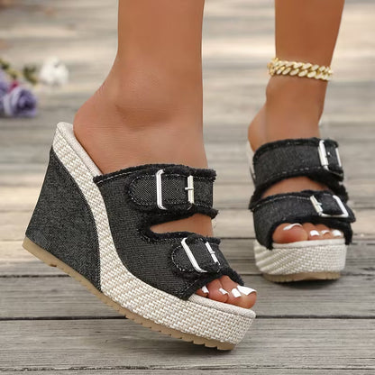 Maëlle | Stijlvolle sleehaksandalen met rafelrand