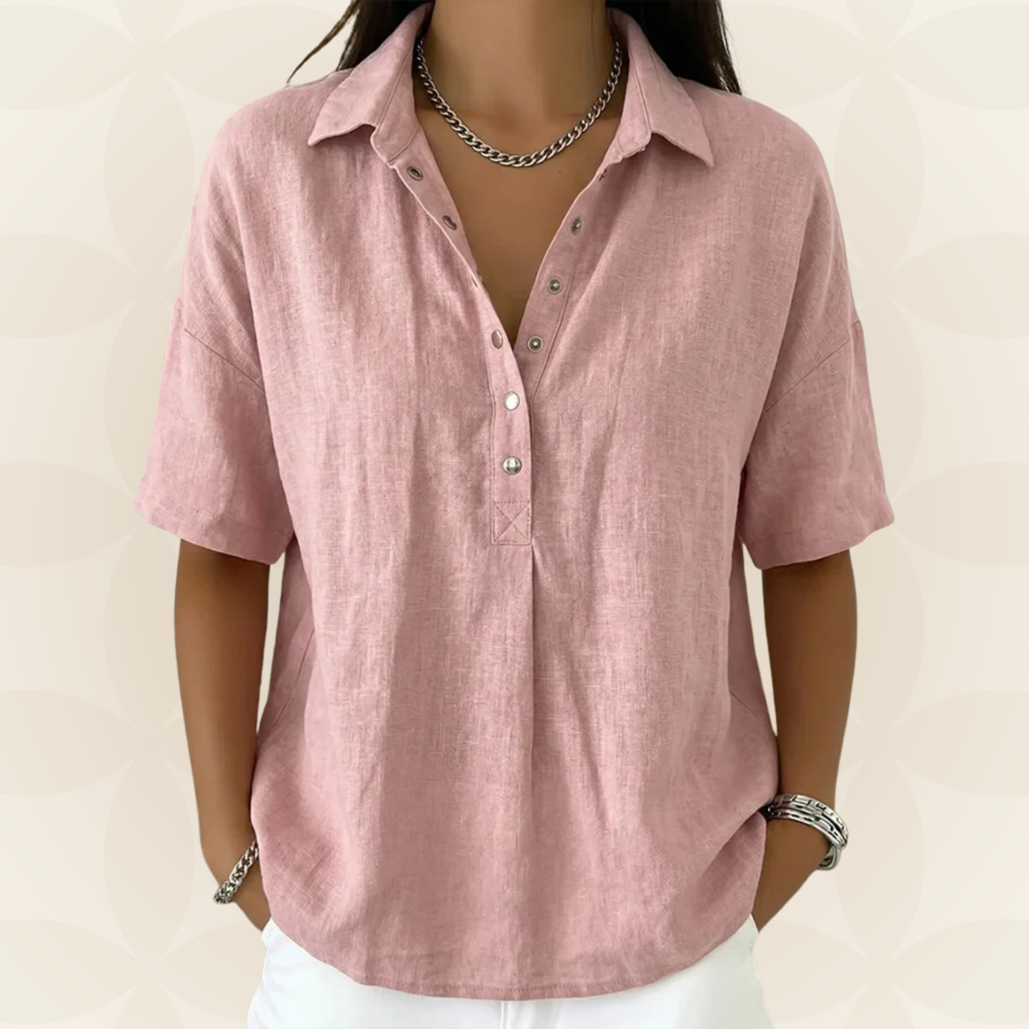 Amber | Blouse met kraag en knoopdetail 1+1 GRATIS