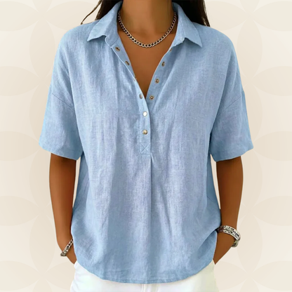 Amber | Blouse met kraag en knoopdetail 1+1 GRATIS