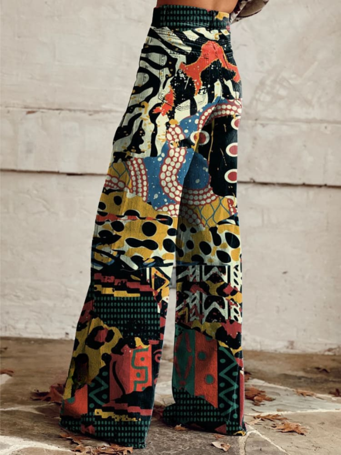 RENATA| Wijde Broek met Elegant en Gedurfd Artistiek Motief