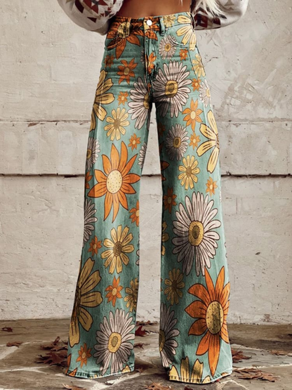 CALISTA | Vintage Bloemenpatroon Palazzo Broek