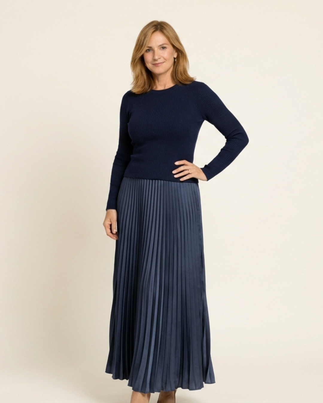 Klaudia | Maxi-jurk met Gebreide Top en Geplooide Rok