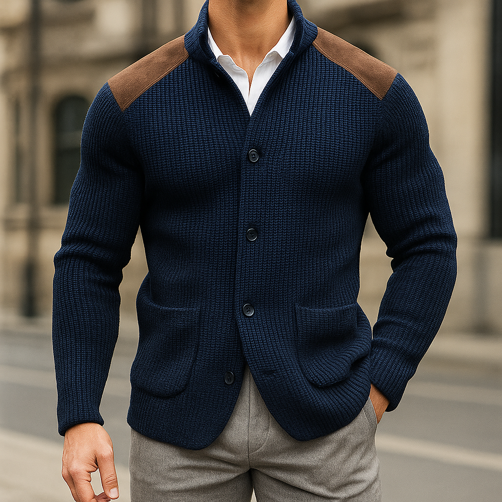 NATHARO | Gebreid Jasvest met Suède Accenten voor Comfort en Klasse
