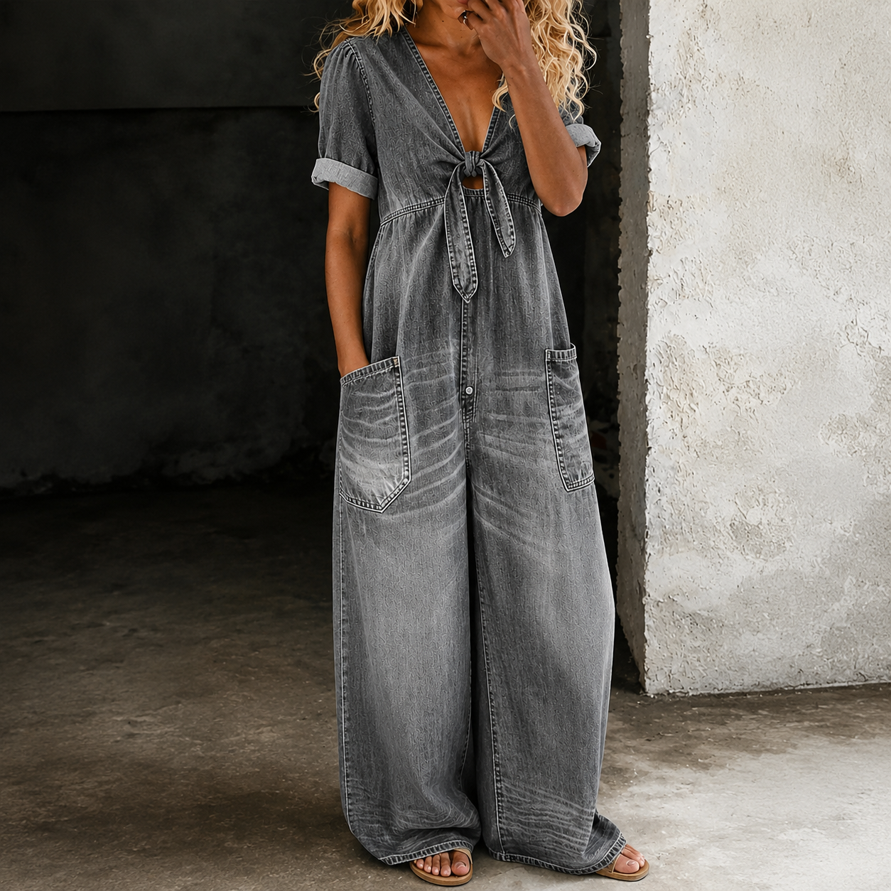 Catalina | Denim Jumpsuit met Wijde Pijpen