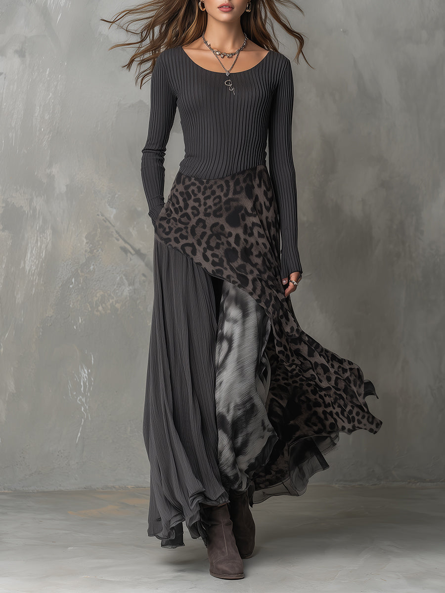 Kaia | Lange Jurk met Luipaardprint
