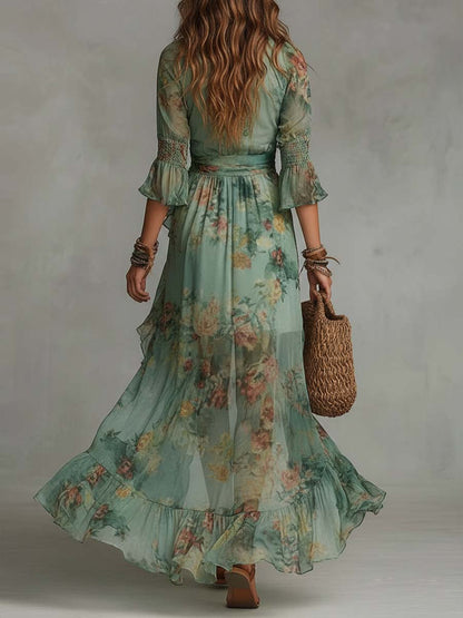 Elowen | Romantische Bohemian Maxi Jurk met Bloemenprint