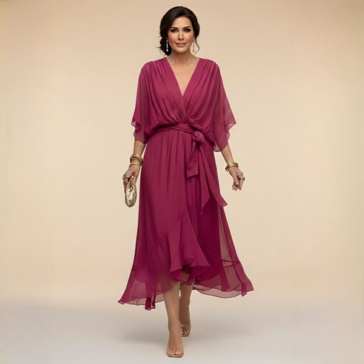 Juliette | Stijlvolle Chiffon Jurk met V-Hals