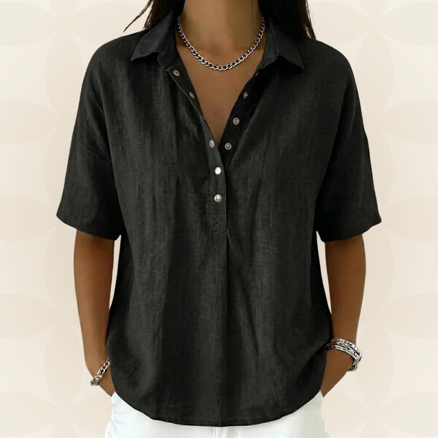 Amber | Blouse met kraag en knoopdetail 1+1 GRATIS