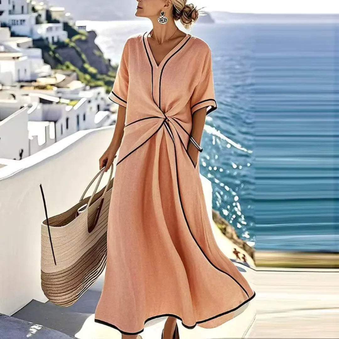 ADELINE | Elegante Jurk met Flatterende Taille en Vakantie Chic