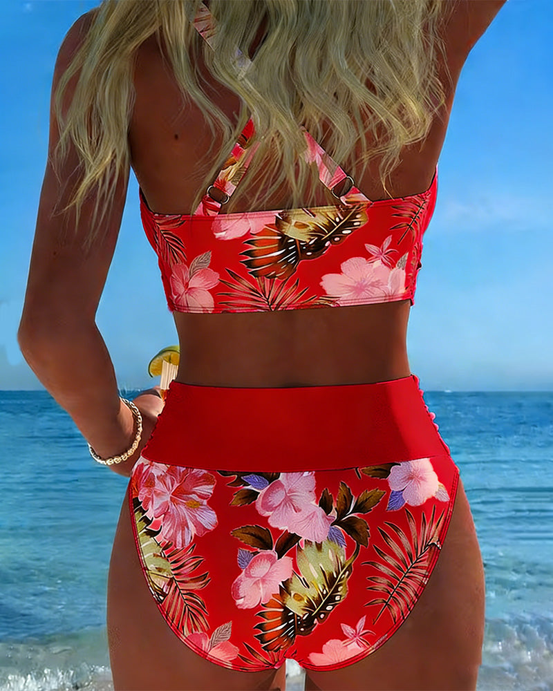 Rosina | Bikini met bloemenprint en contrastdetails