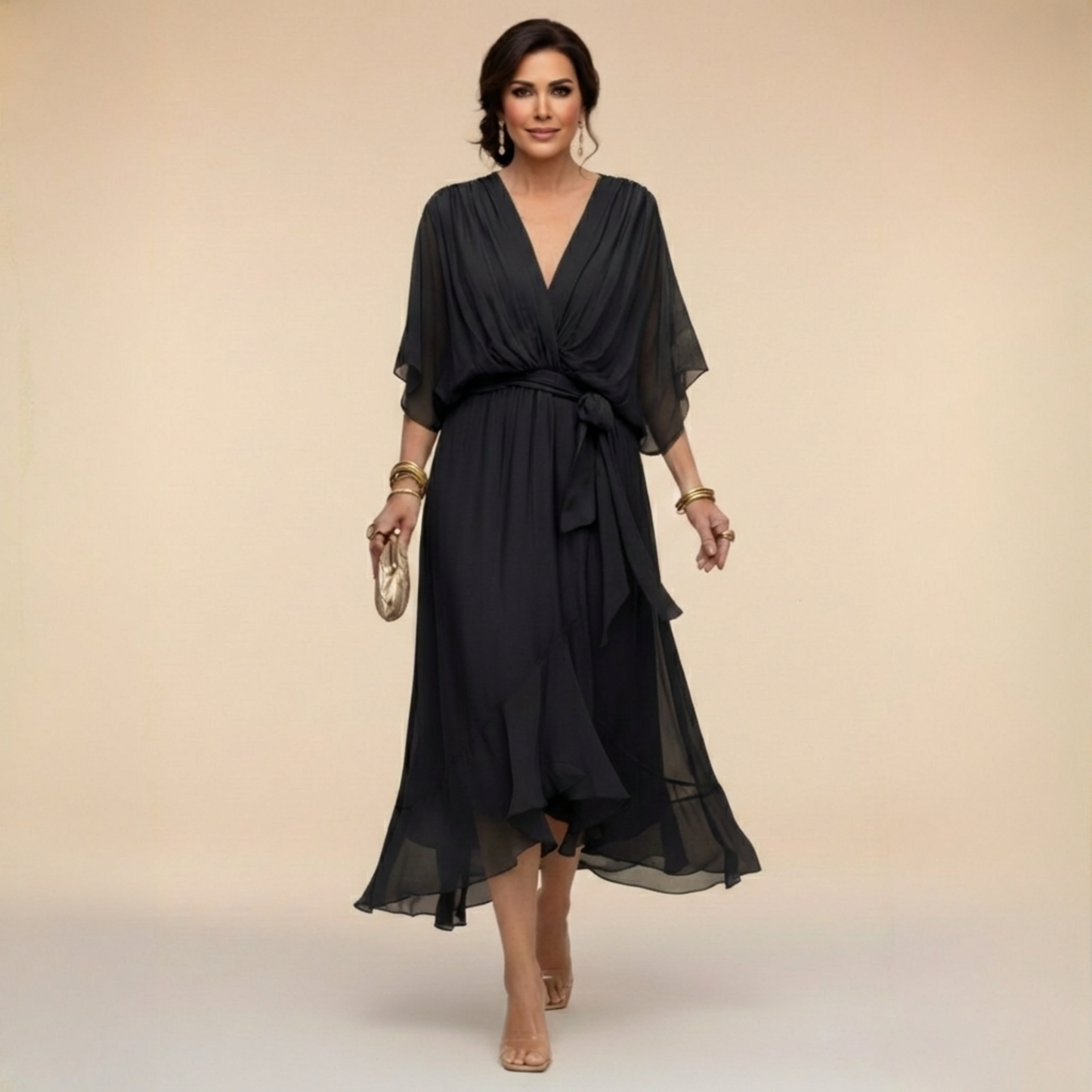 Juliette | Stijlvolle Chiffon Jurk met V-Hals