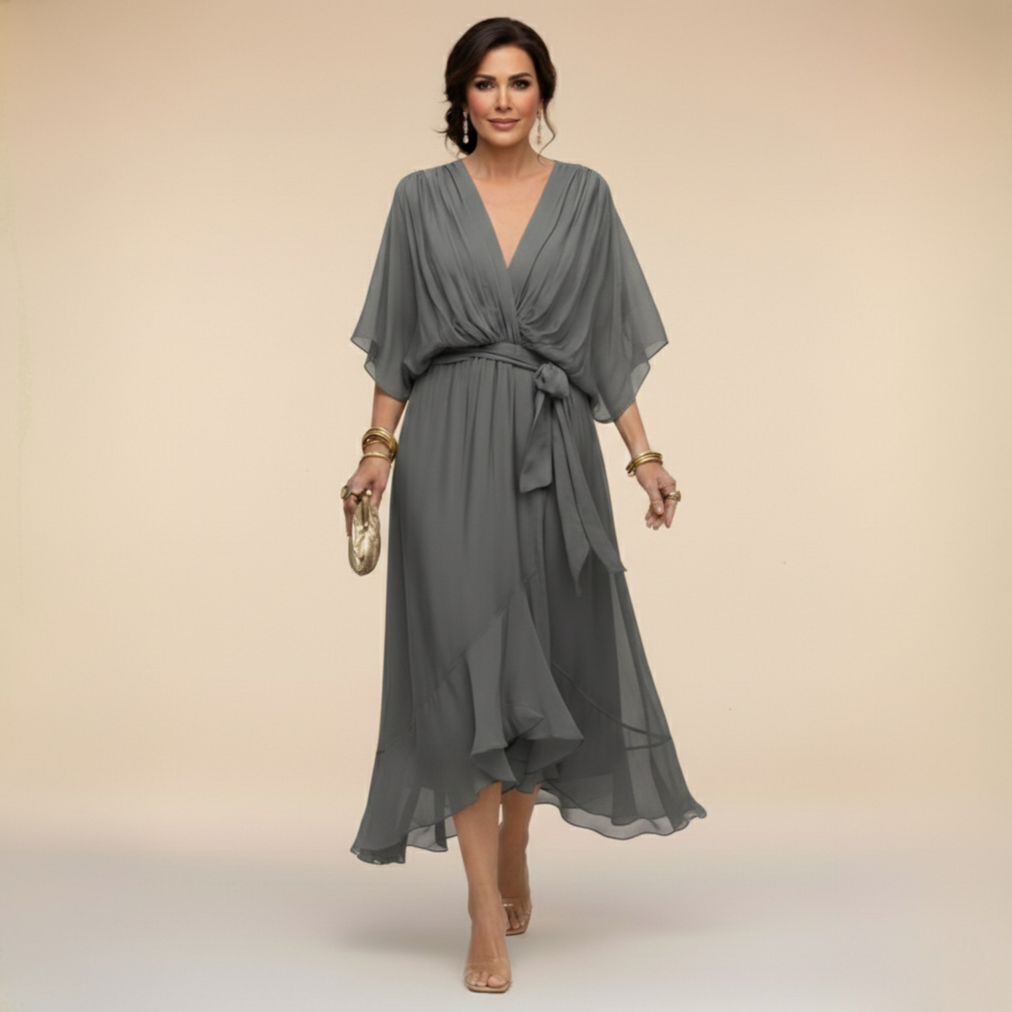 Juliette | Stijlvolle Chiffon Jurk met V-Hals