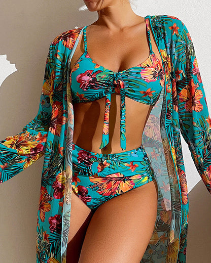 Fleurine | Bikini met bloemenprint en strandcover-up