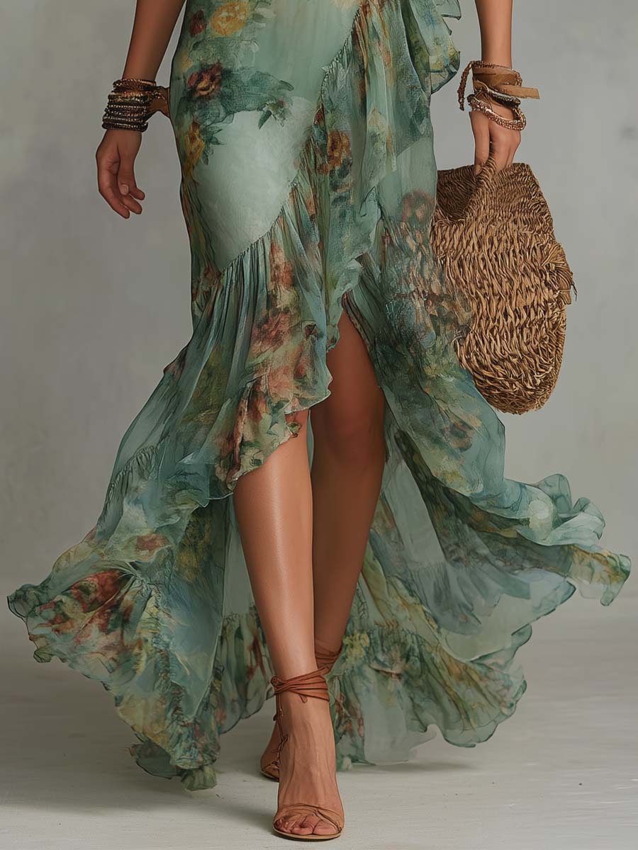 Elowen | Romantische Bohemian Maxi Jurk met Bloemenprint