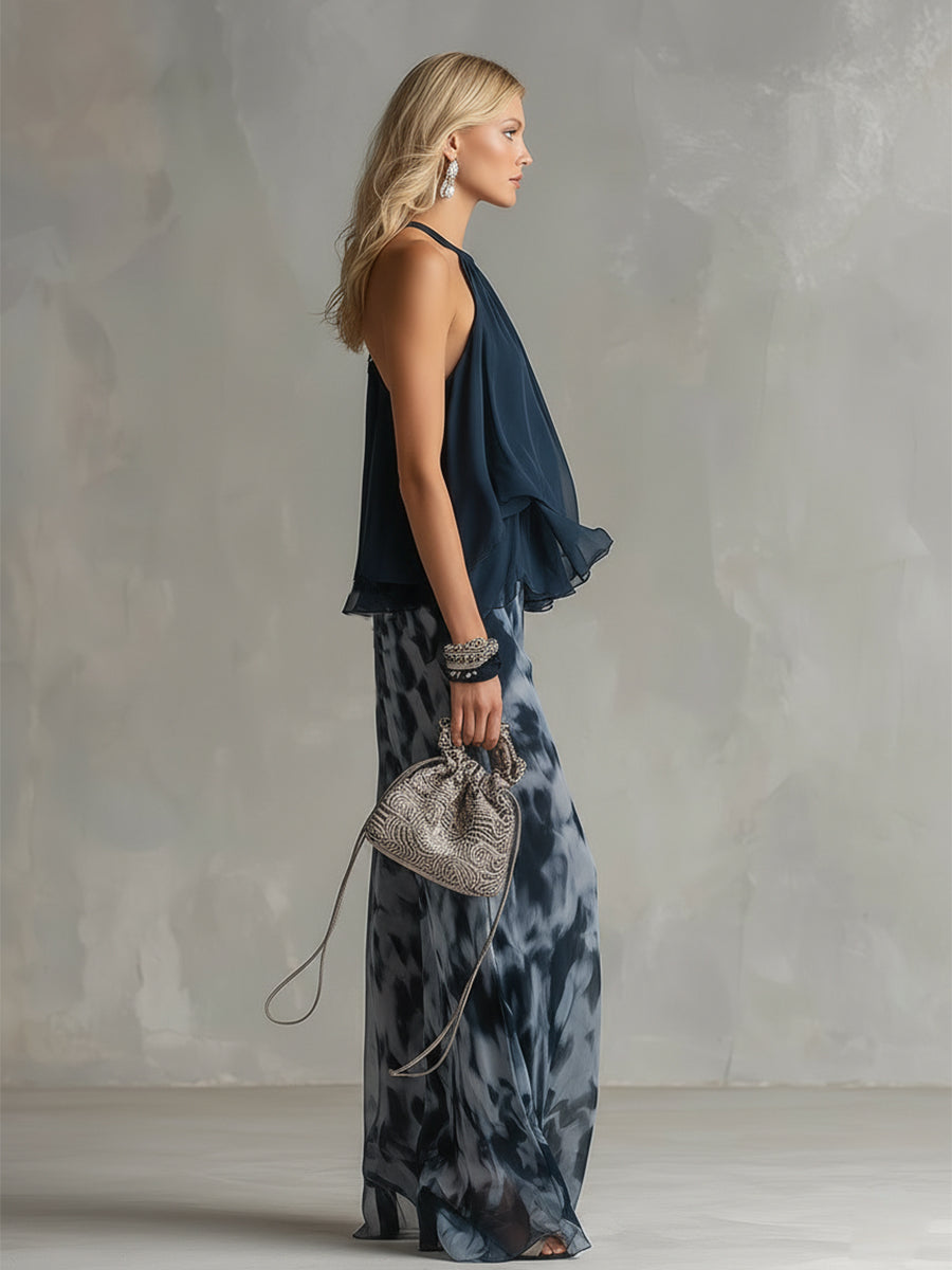 Seraphina | Elegante Chiffon Set met Wijde Broek