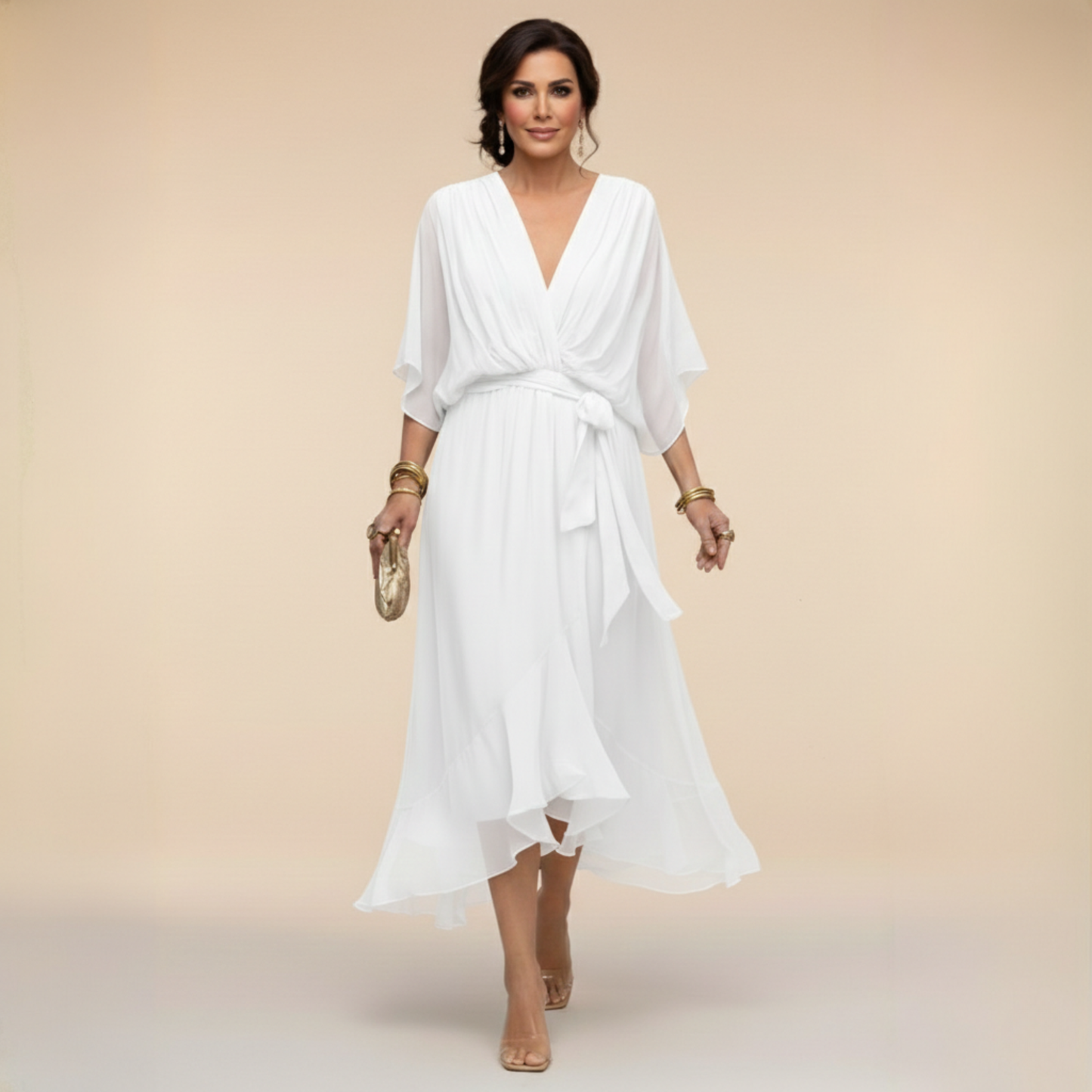 Juliette | Stijlvolle Chiffon Jurk met V-Hals
