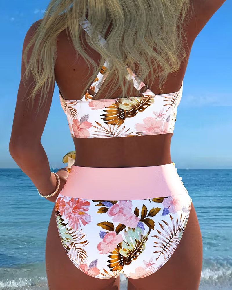 Rosina | Bikini met bloemenprint en contrastdetails