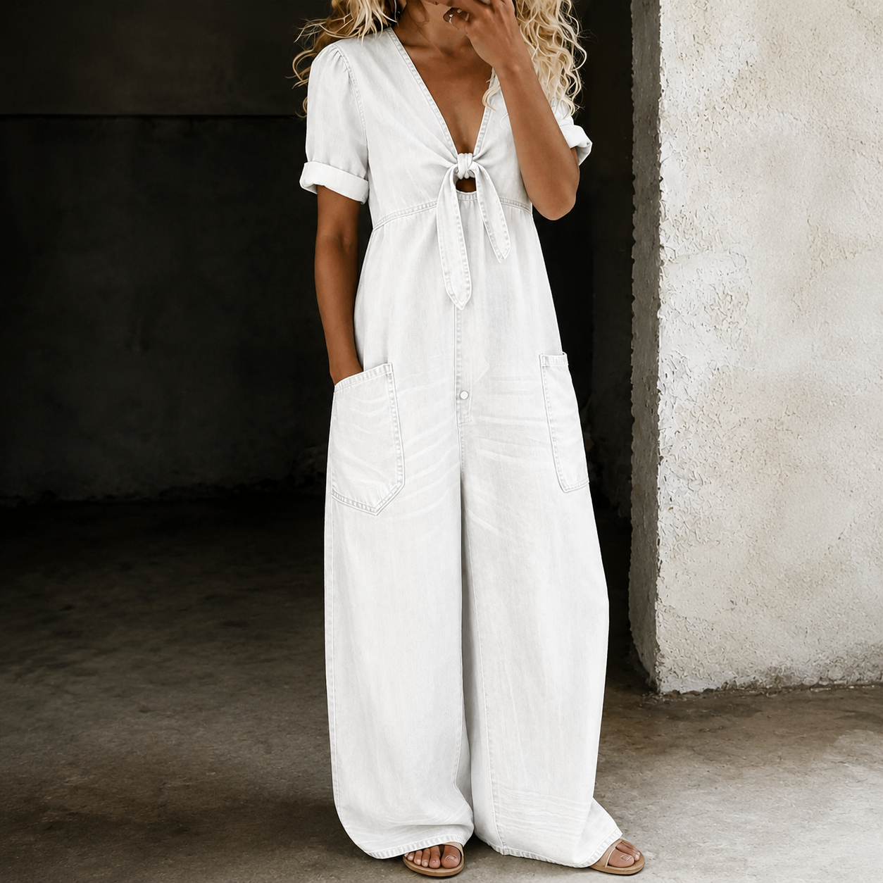 Catalina | Denim Jumpsuit met Wijde Pijpen