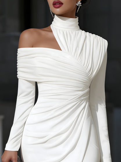 Aveline | Asymmetrische Avondjurk met Hoge Hals en One-Shoulder Detail