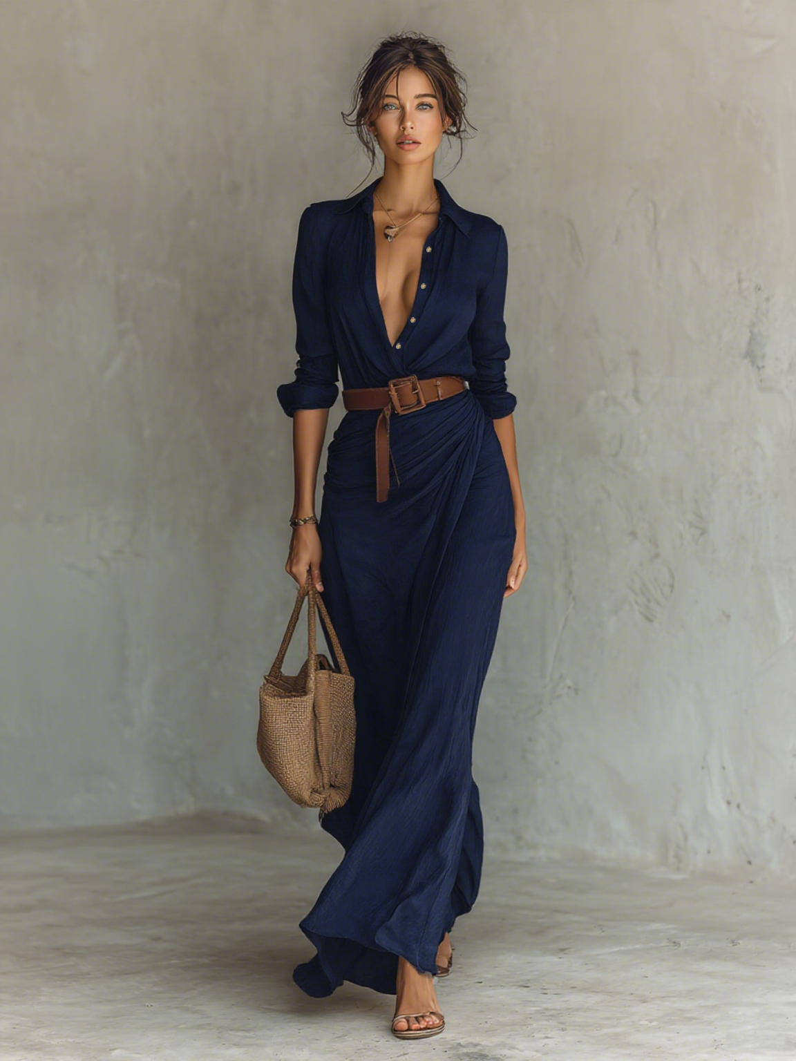 Lucienne | Elegante Maxi Jurk met Reverskraag