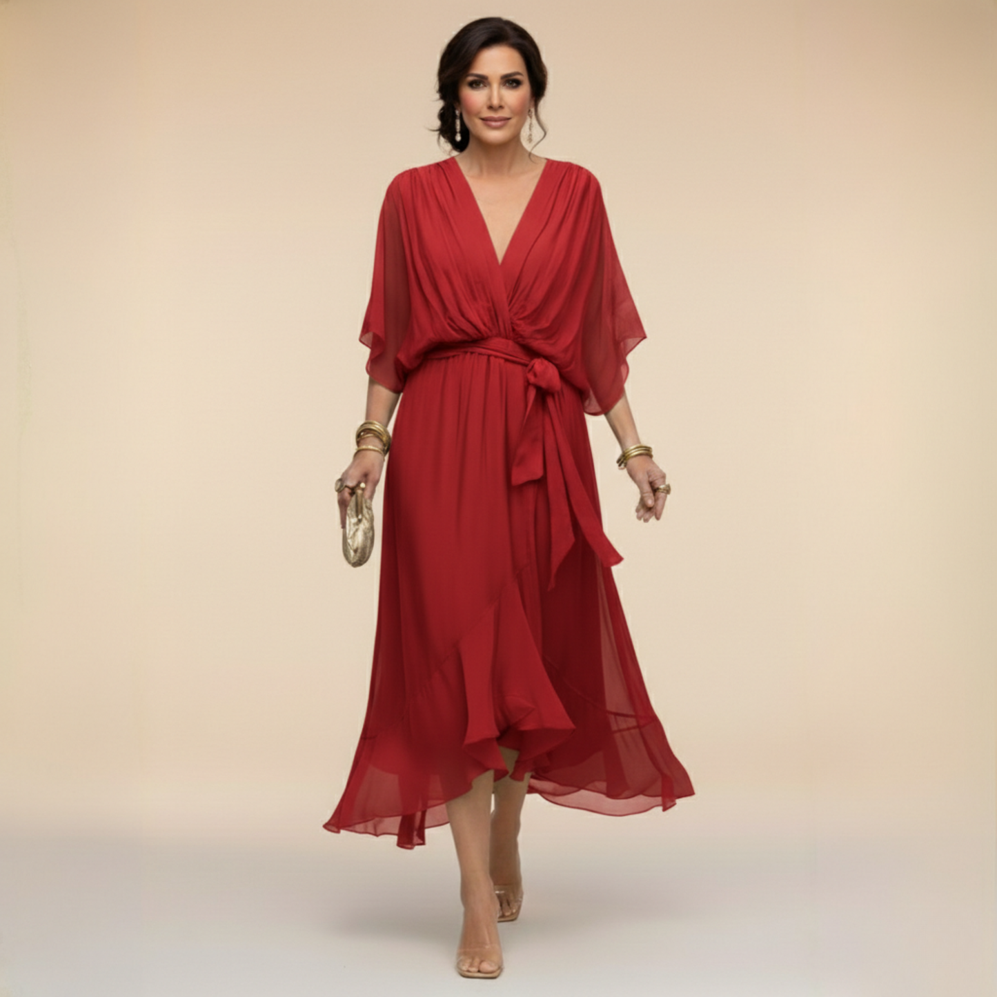 Juliette | Stijlvolle Chiffon Jurk met V-Hals