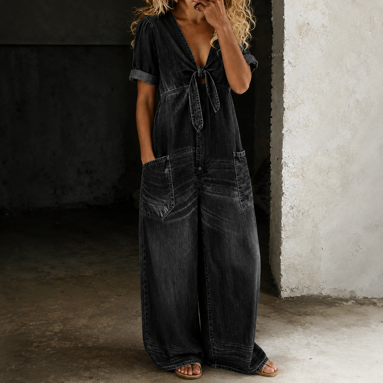 Catalina | Denim Jumpsuit met Wijde Pijpen