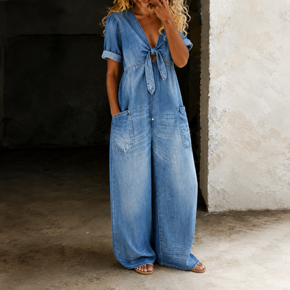Catalina | Denim Jumpsuit met Wijde Pijpen