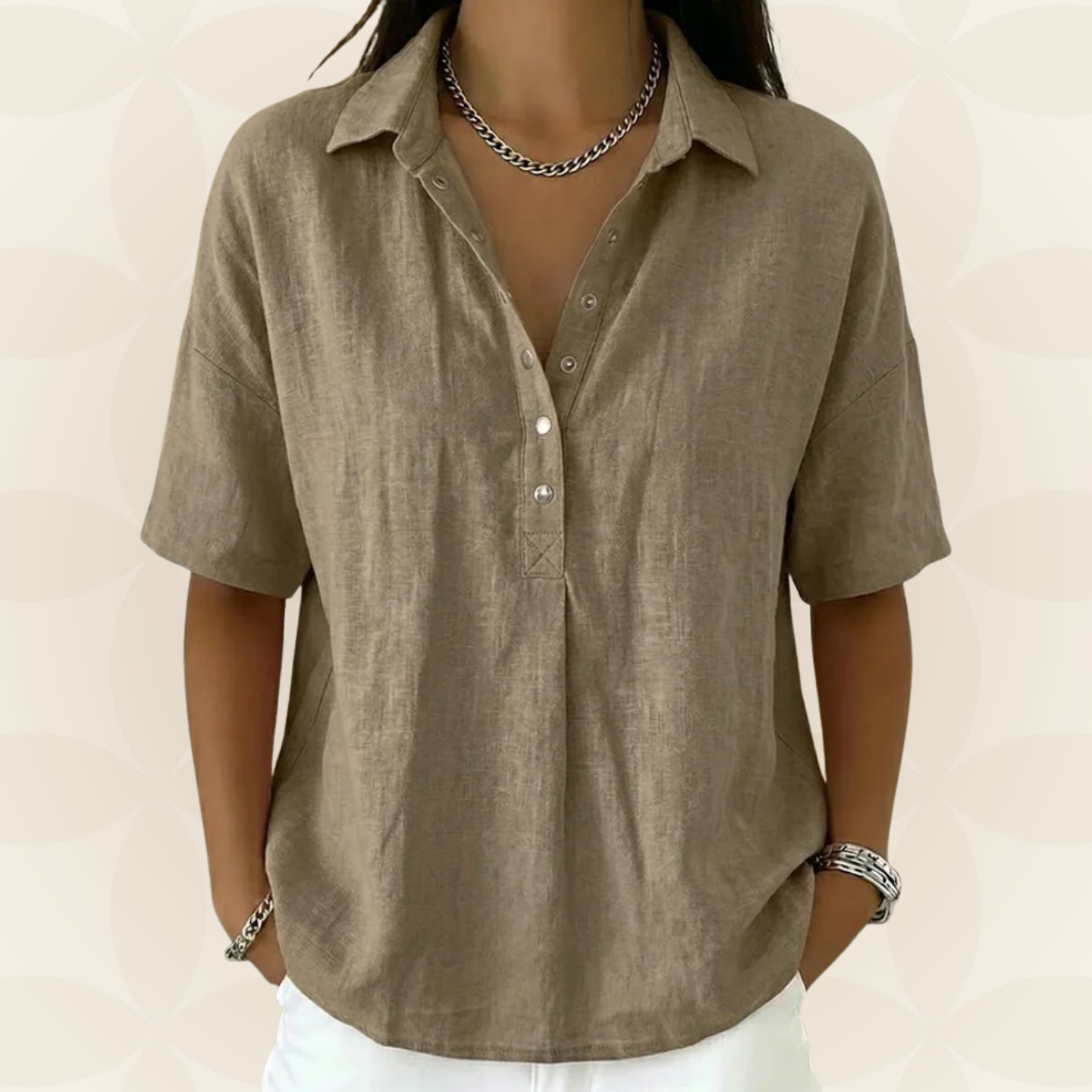 Amber | Blouse met kraag en knoopdetail 1+1 GRATIS