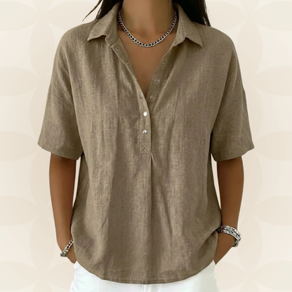 Amber | Blouse met kraag en knoopdetail 1+1 GRATIS