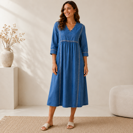 Alessandra | Stijlvolle denim jurk met lange mouwen