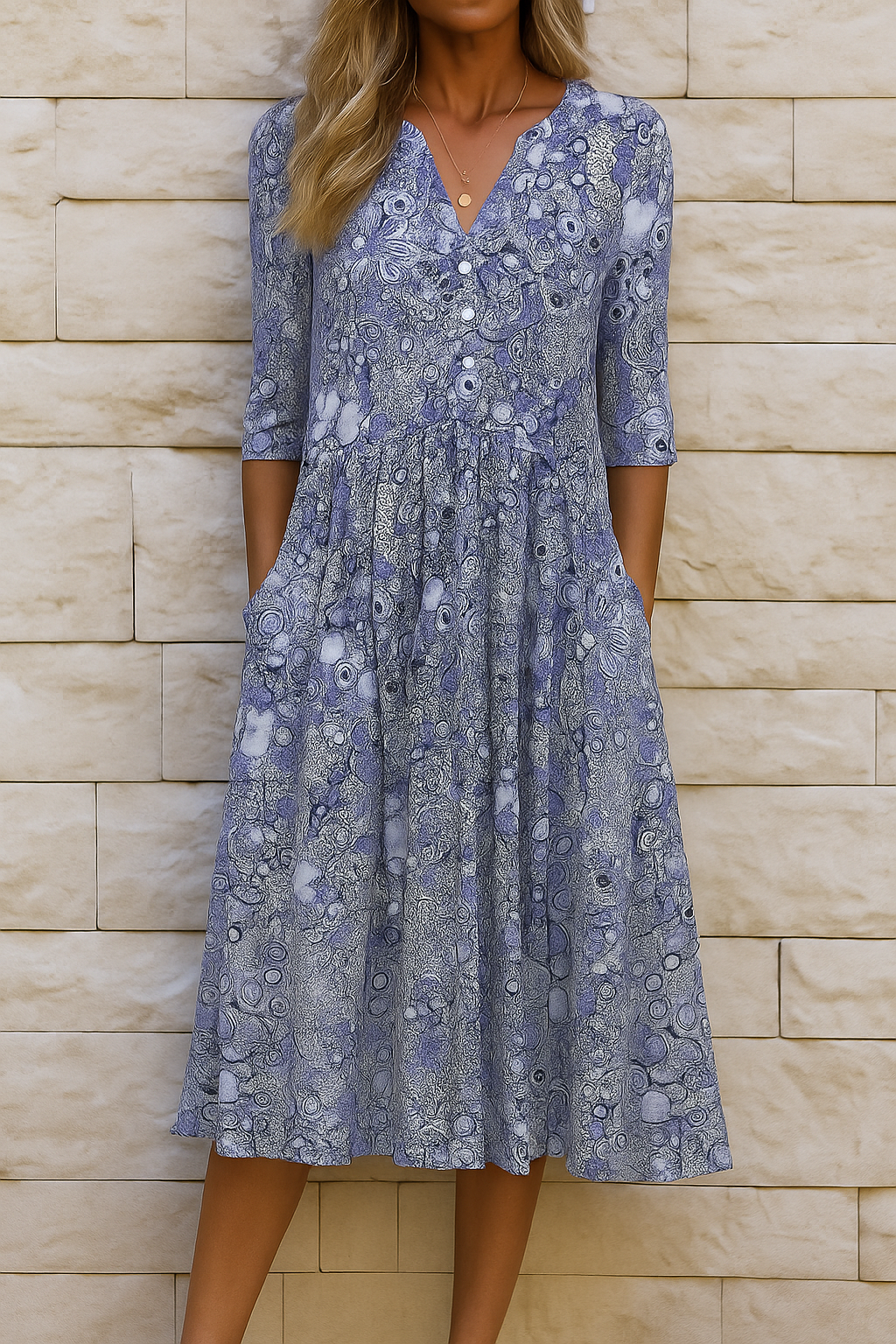 Catalina | Midi-jurk met V-hals en stijlvolle print