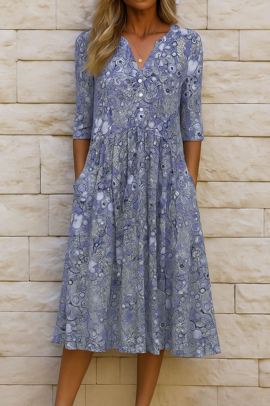 Catalina | Midi-jurk met V-hals en stijlvolle print