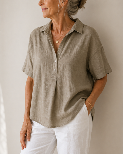 Amber | Blouse met kraag en knoopdetail 1+1 GRATIS