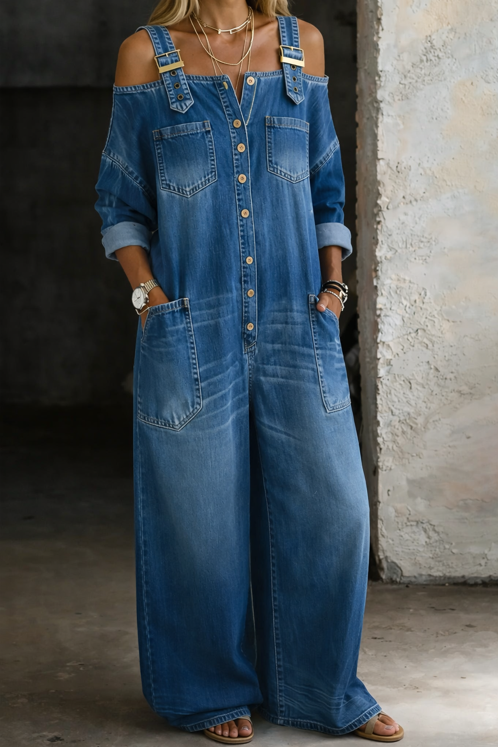 Isabella | Denim jumpsuit met off-shoulder halslijn