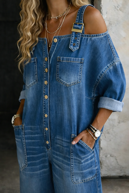Isabella | Denim jumpsuit met off-shoulder halslijn
