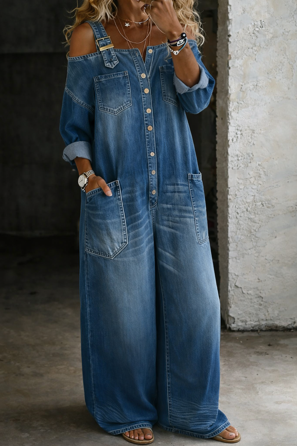 Isabella | Denim jumpsuit met off-shoulder halslijn