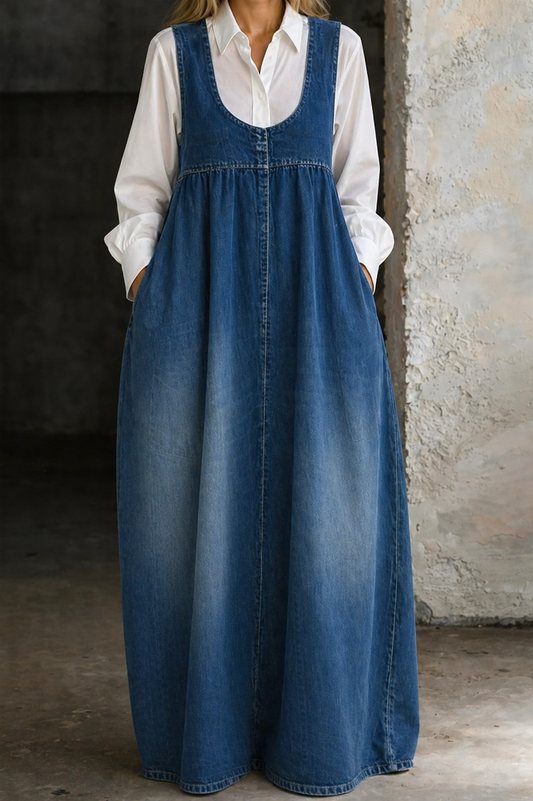 Lorenza | Losvallende denim giletjurk