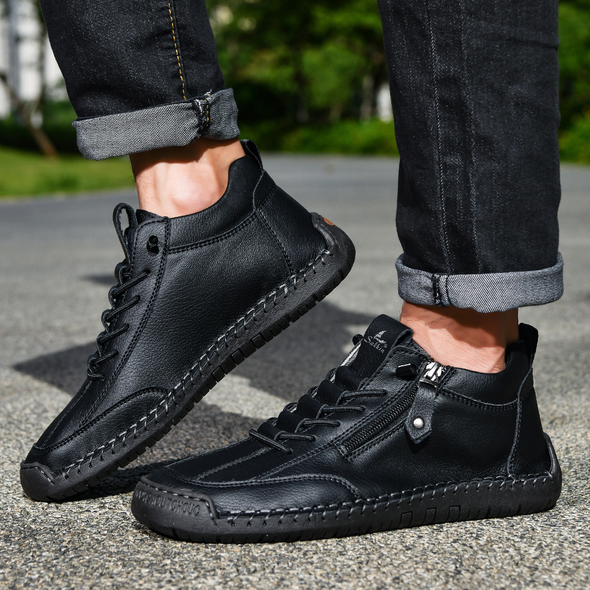 SAVERIO | Nubuckleder Schoenen met Rits voor Mannen