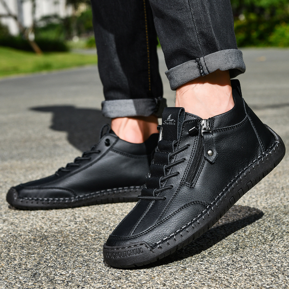 SAVERIO | Nubuckleder Schoenen met Rits voor Mannen