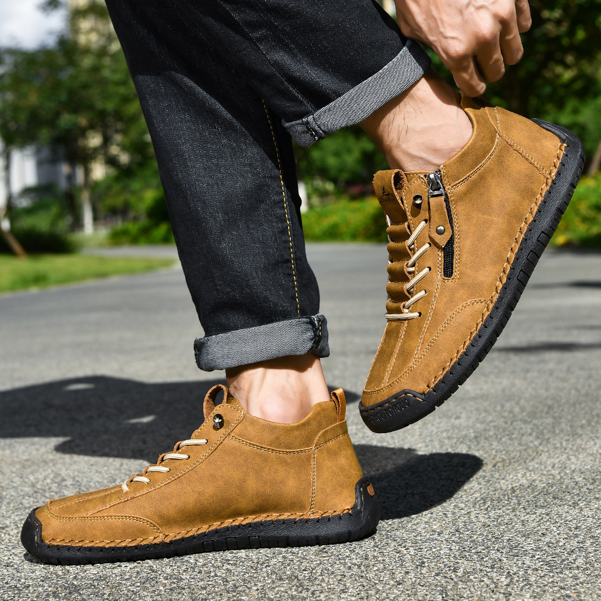 SAVERIO | Nubuckleder Schoenen met Rits voor Mannen