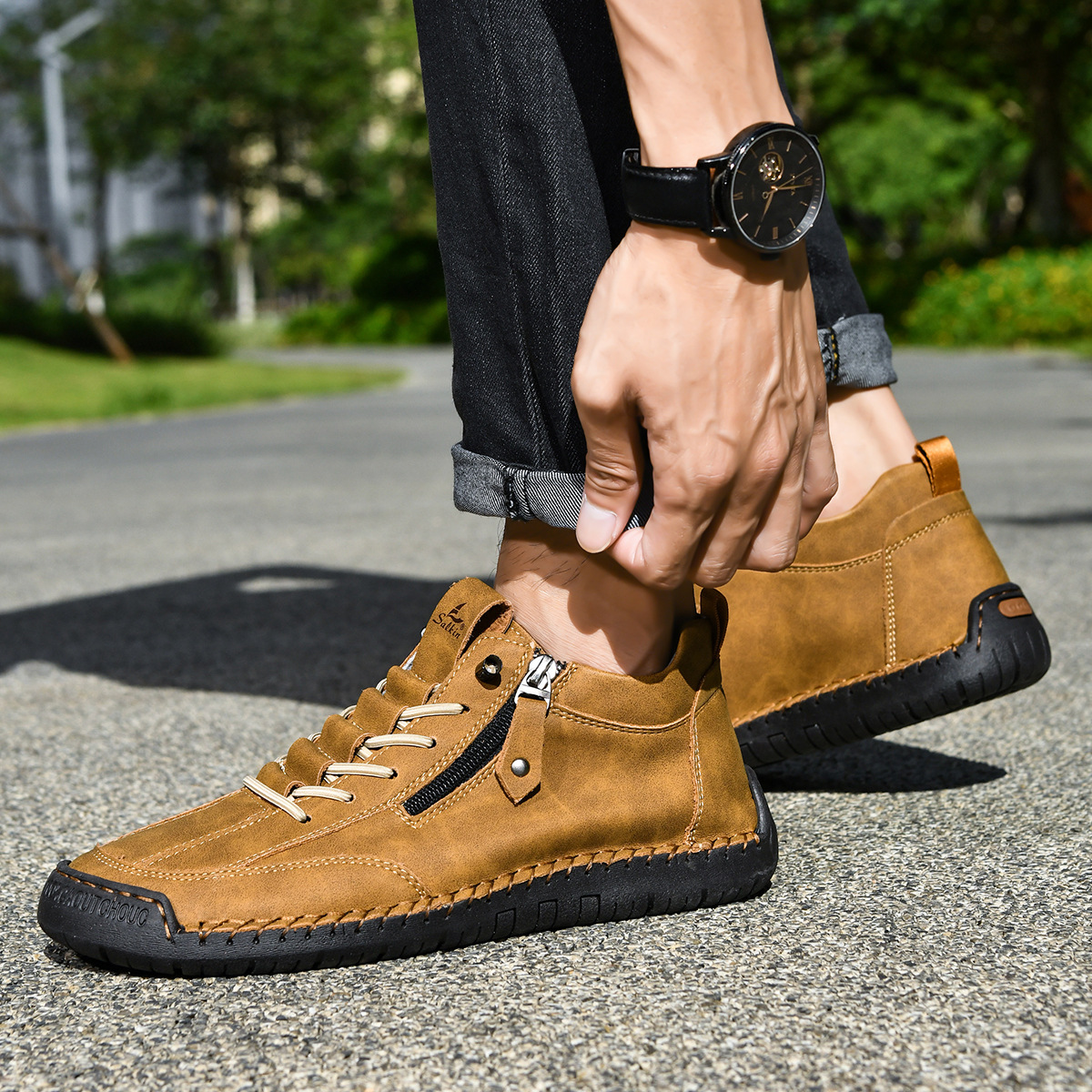 SAVERIO | Nubuckleder Schoenen met Rits voor Mannen